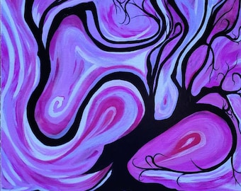 Originele abstracte boom acrylschilderij, groovy muurkunst, 18 x 24 inch