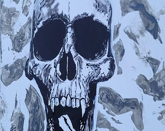 Peinture originale de tête de mort sur toile, art gothique, art sombre