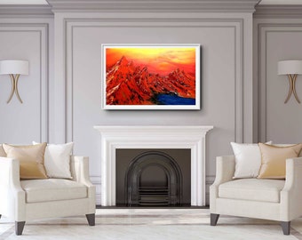 Original Oil Painting, Landscape Oil Painting Abstract, Sunset Painting, Modern Wall Art, Mountain Painting, Ready to hang Painting