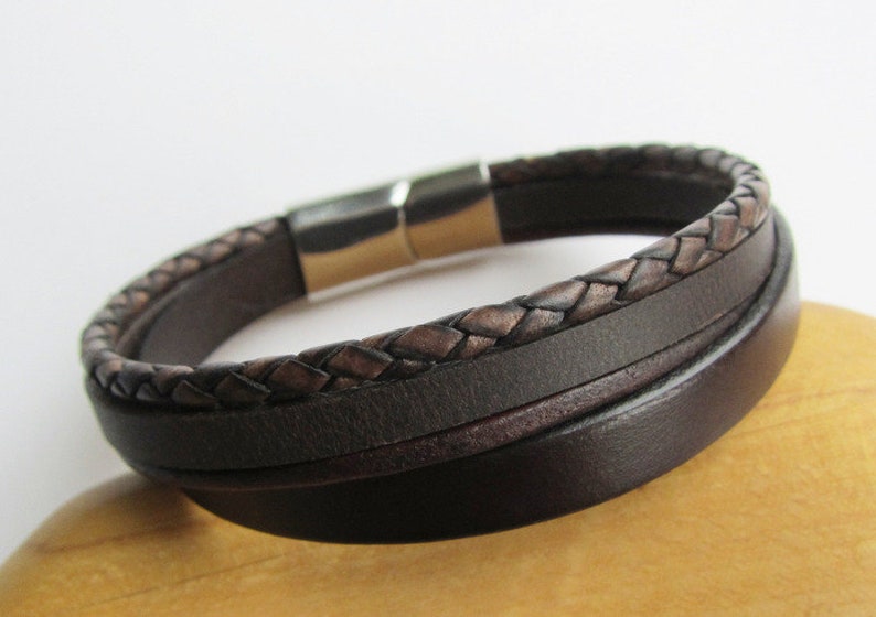 Lederarmband OHNE GRAVUR in Brauntönen oder schwarz geeignet als Partnerarmband Bild 3