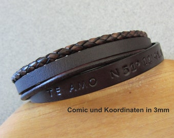 Personalized leather bracelet with engraving, gift for strong men also in large sizes