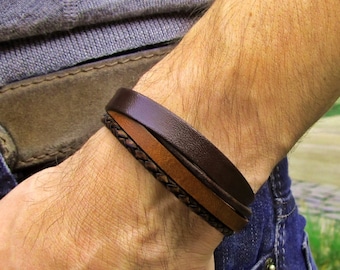 Leather bracelet WITHOUT ENGRAVING in shades of brown or black - suitable as a partner bracelet