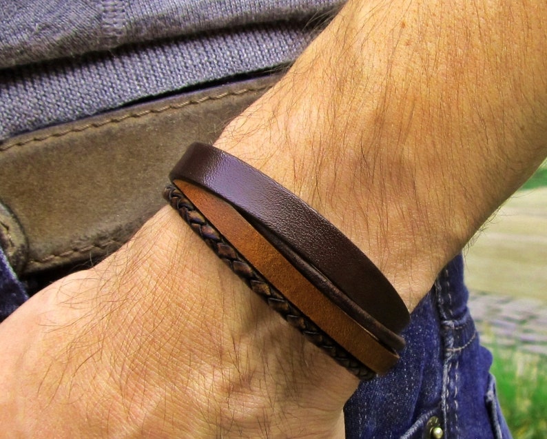 Lederarmband OHNE GRAVUR in Brauntönen oder schwarz geeignet als Partnerarmband Bild 1