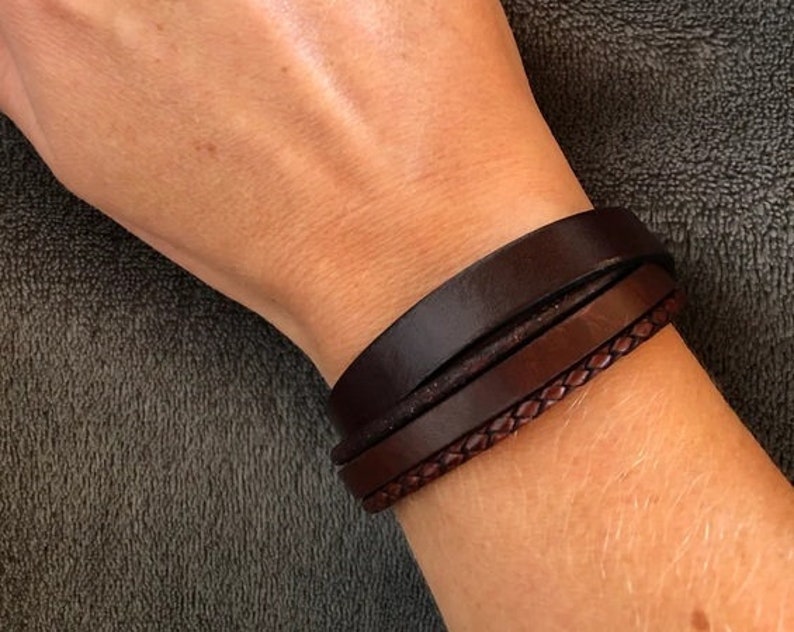 Leather bracelet WITHOUT ENGRAVING in shades of brown or black suitable as a partner bracelet image 10