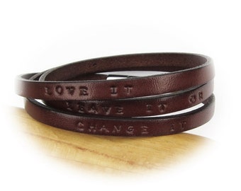 Leather bracelet, wrap bracelet, customizable with engraving, partner bracelet in brown and many other colors