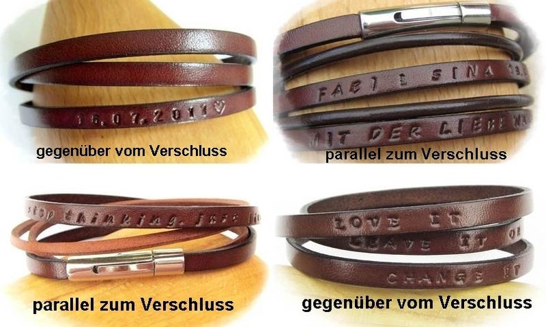 Lederarmband, Wickelarmband, personalisierbar mit Gravur, Partnerarmband in braun und vielen anderen Farben Bild 5