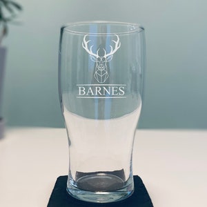 Engraved Stag Head Pint Glass With Coaster Engraved Beer Glass Beer Drinker Personalised Gift Ale Glass Etched Beer Glass Stag Buck Design