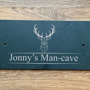Personalised Machined Edge Slate Man-cave, Wall-Mounted Pre-drilled Door Sign Plaque 25cmx13cm