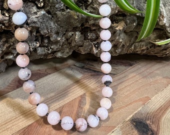 Handmade Pink Opal Gemstone Beaded Necklace - 19 1/2"
