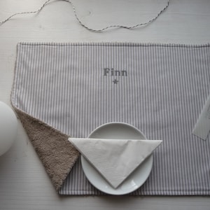 Placemat...table mat made of fabric/stripes/terry cloth in various colors with name......heart/star embroidery