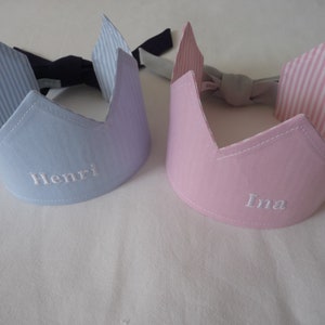 Birthday crown... fabric crown...pink...light blue...grey....pattern mix with embroidered name at WEISSHEITshop