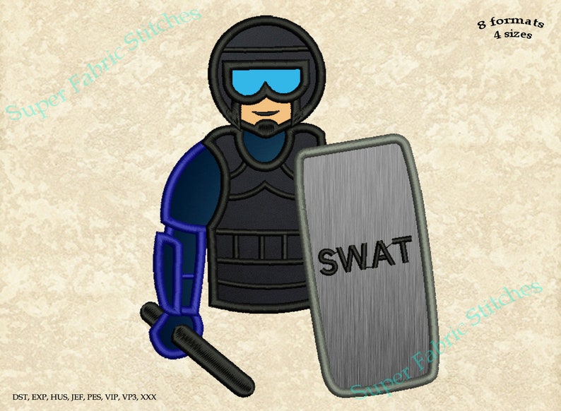 SWAT Embroidery Designs 8 formats in 4 sizes #085 Police SWAT Applique Embroidery Designs Digital instant download file