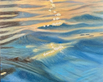 Original Oil Painting, Ocean Wave Coastal Art, Shimmering Water Oil Painting