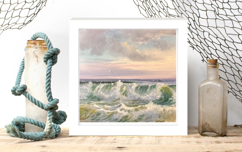 All By Myself, Ocean Sunset Coastal Wall Decor, Original Oil Seascape Painting image 2