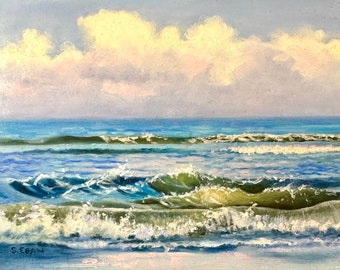 Original Oil Painting, Ocean Seascape, Coastal Wall Decor, Beach Scene