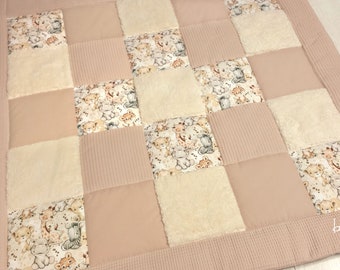 Playmat teddy fur - waffle pique cappuccino - Safari, 120 x 120 cm, made of pure cotton