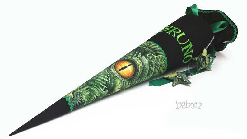 School cone with name, Dino eye, matching the school bag DER DIE DAS Basilisk, for boys image 3