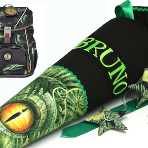 School cone with name, Dino eye, matching the school bag DER DIE DAS Basilisk, for boys image 1