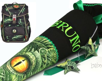 School cone with name, Dino eye, matching the school bag DER DIE DAS Basilisk, for boys