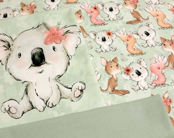 Stoffpaket für Kinder - Koala - 0,5m French Terry + Panel Koala + 0,25m Bündchen dusty mint