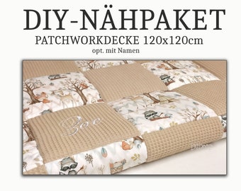 DIY - Nähpaket für Krabbeldecke 120x120cm Waffepique - Baumwollstoff, opt. mit Namen