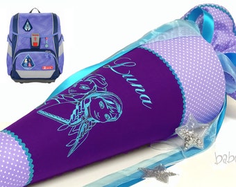 School bag Ice Queen, with name in selectable font, made of purple-turquoise, sugar bag for girls, matching Step by Step Ice Princess