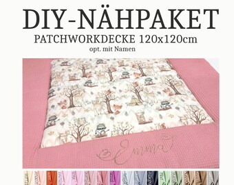 DIY - paquet de couture pour tapis de jeu 120 x 120 cm Waffenpique - tissu en coton, opt. avec nom