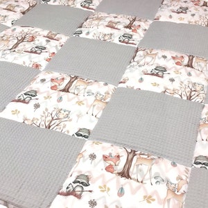 DIY SEWING KIT Patchwork waffle waffle piqué, forest animals / forest friends, gray, 120 x 120 cm image 4