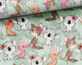 21,60EUR/mètre tissu enfant French Terry, animaux d'Australie, vendu au mètre à partir de 0,5 m