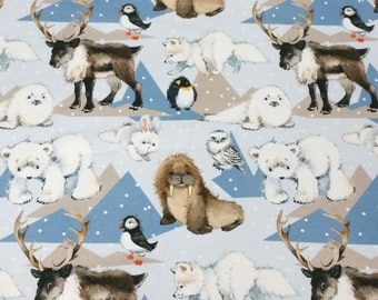 21.60 EUR/meter fabric French Terry polar animals, fabrics for children, sold by the meter from 0.5 m, Christmas