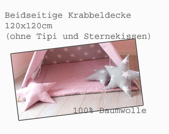 Baby blanket - crawling blanket - 120 x 120 cm - gray-pink