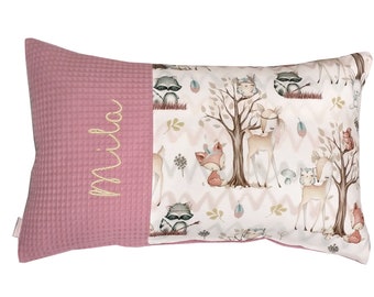 Cushion forest animals - waffle pique personalized with name, 30 x 50 cm