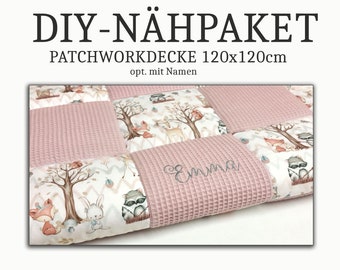 DIY - Nähpaket für Krabbeldecke 120x120cm Waffepique - Baumwollstoff, opt. mit Namen