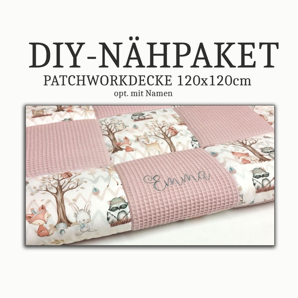 DIY - Nähpaket für Krabbeldecke 120x120cm Waffepique - Baumwollstoff, opt. mit Namen