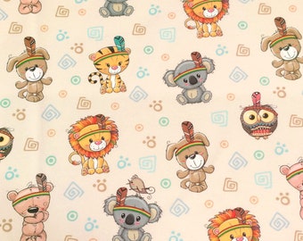 21,60EUR/Meter Children's fabric French Terry, animals Indian - lion, tiger, koala, bear, dog, owl, from 0,5 m