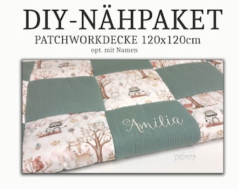 DIY - Nähpaket für Krabbeldecke 120x120cm Waffepique - Baumwollstoff, opt. mit Namen