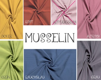 9,00EUR/meter fabric muslin by the meter, uni, from 0,5 m