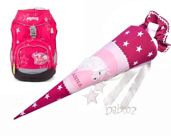 School bag with name, unicorn, made of fabric, suitable for ergobag, sugar bag for girls