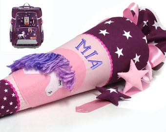 School bag unicorn unicorn with name, bordeaux with stars, matching Step by Step Unicorn, for girls