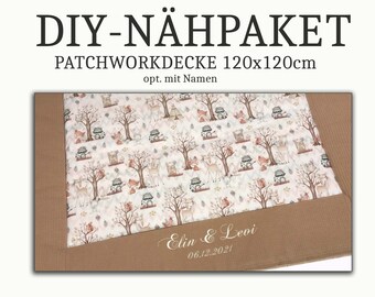 DIY - Nähpaket für Krabbeldecke 120x120cm Waffepique - Baumwollstoff, opt. mit Namen