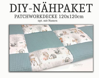 DIY - Nähpaket für Krabbeldecke 120x120cm Waffepique - Baumwollstoff, opt. mit Namen