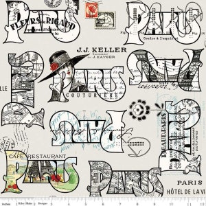 19,00Euro/m Fat Quarters Baumwollstoff couture cartes postales - Stoff alte Schrift - nostalgische Postkarten Paris