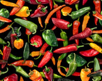 19,00Euro/m Baumwollstoff Chilischoten/ Stoff mit Chilischoten / chile pepper / frische Chilischoten