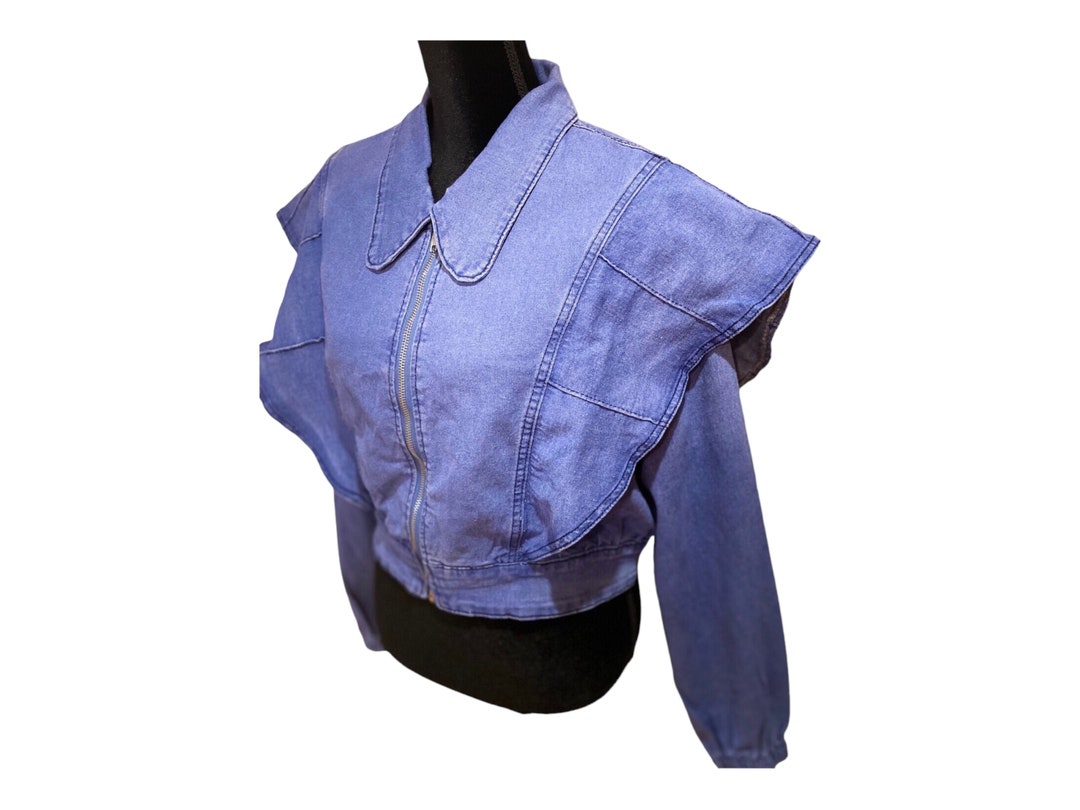 Zip Front Ruffle Denim Crop Jacket - Etsy