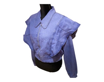 Zip Front Ruffle Denim Crop Jacket