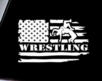 Wrestling US Flag Vinyl Decal Sticker