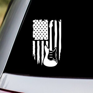 Electric Guitar American Flag Vinyl Decal Sticker