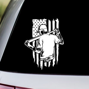 Baseball Player American Flag Vinyl Decal Sticker