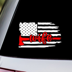 Firefighter Wife US Flag Vinyl Decal Sticker