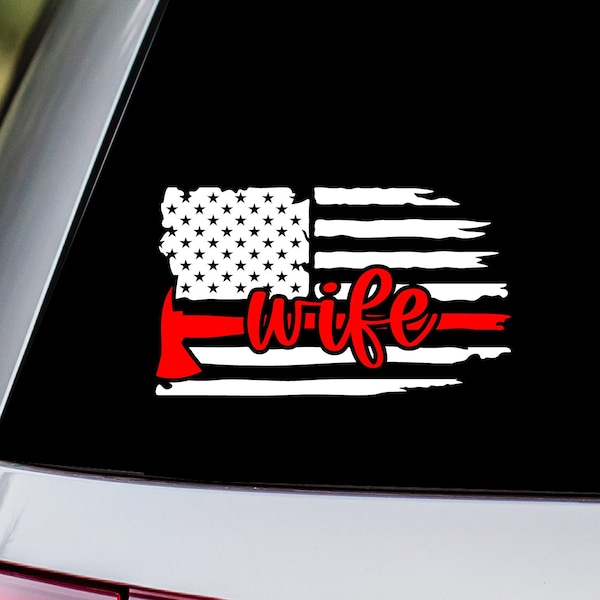 Firefighter Wife US Flag Vinyl Decal Sticker